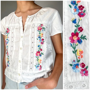 Girl’s Gap Hand Embroidery Lace Blouse White Multicolor Floral M
